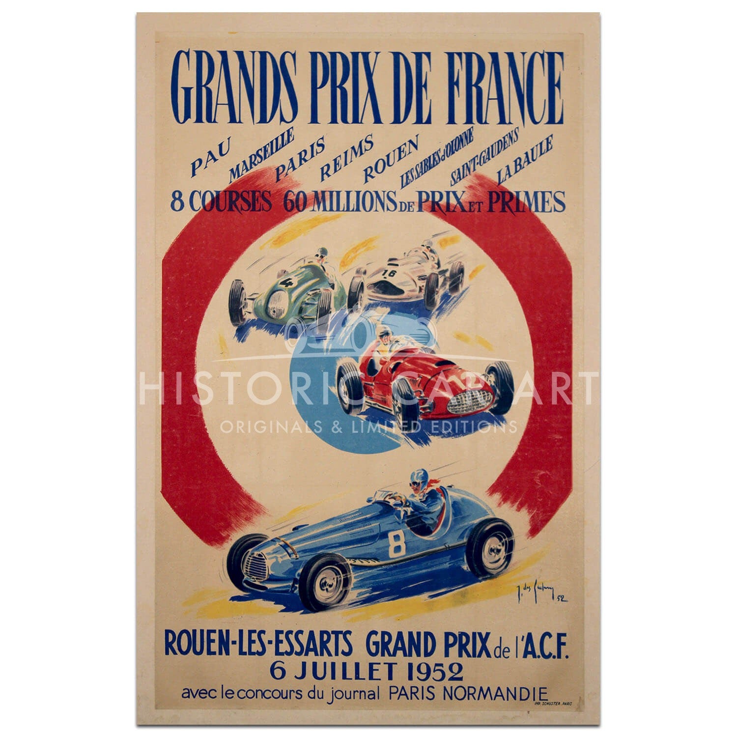 French | Grands Prix de France Rouen 1952 Original Poster