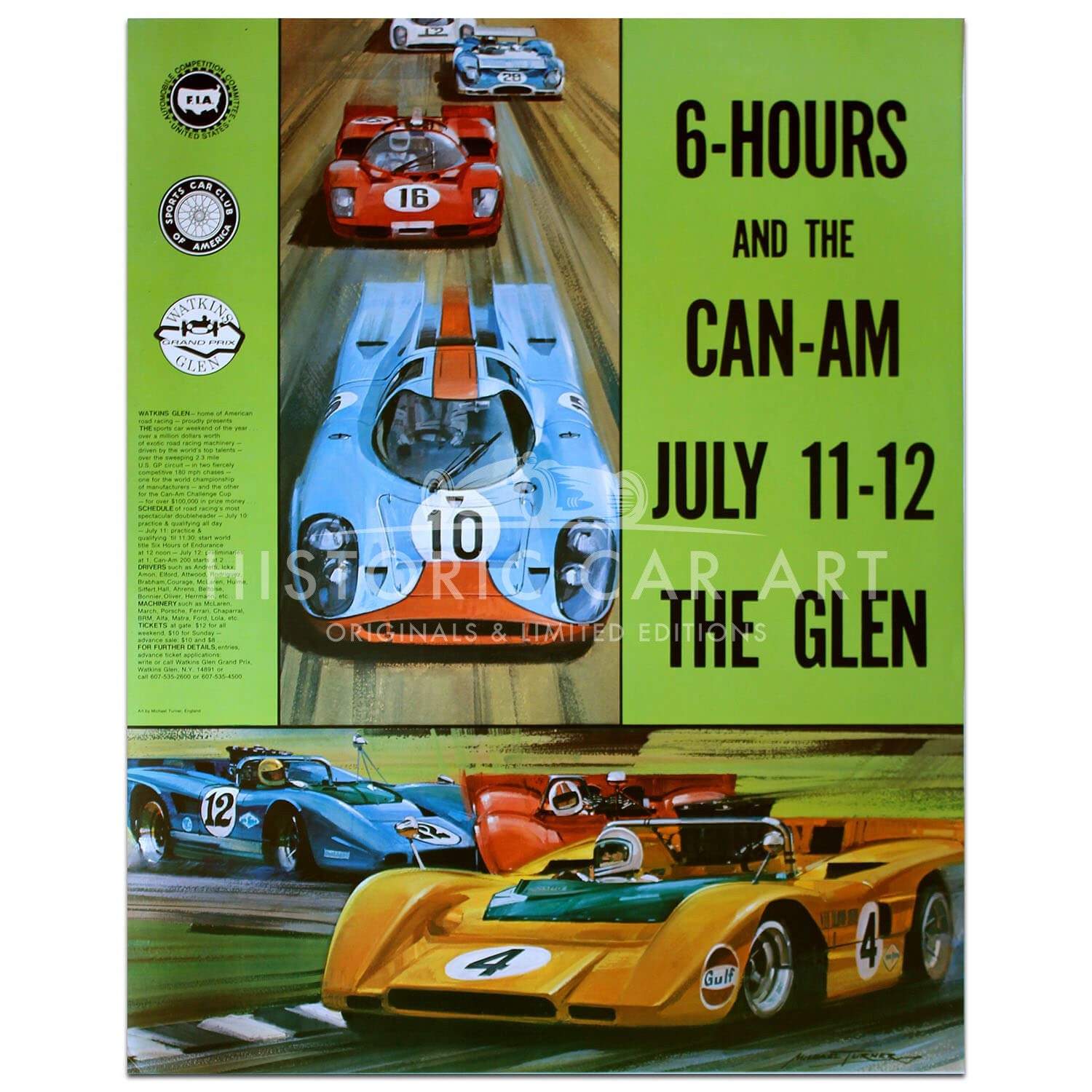 USA | Watkins Glen 6 Hour Race & Can-Am 1970 Original Poster