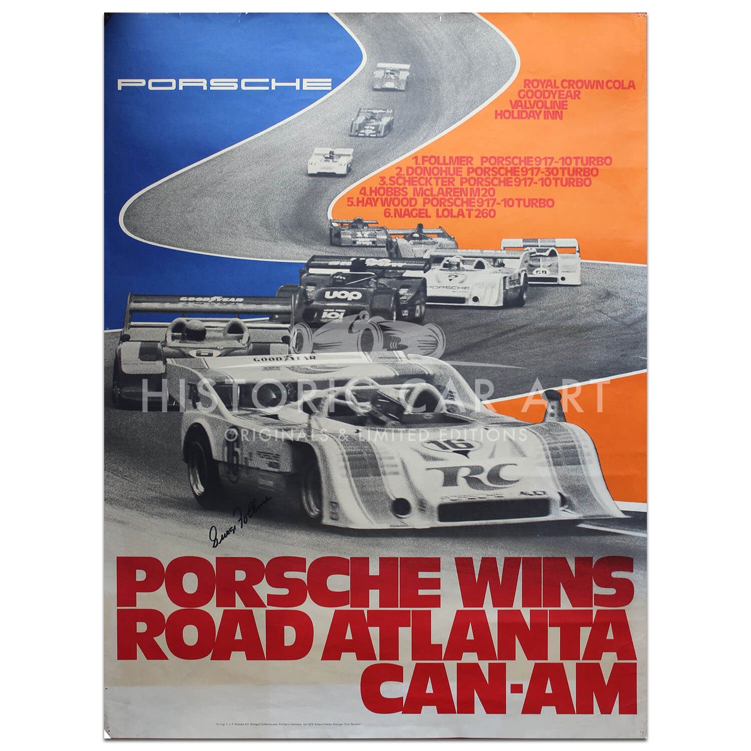 German | Porsche Atlanta Can-Am Original Poster (George Follmer signed)