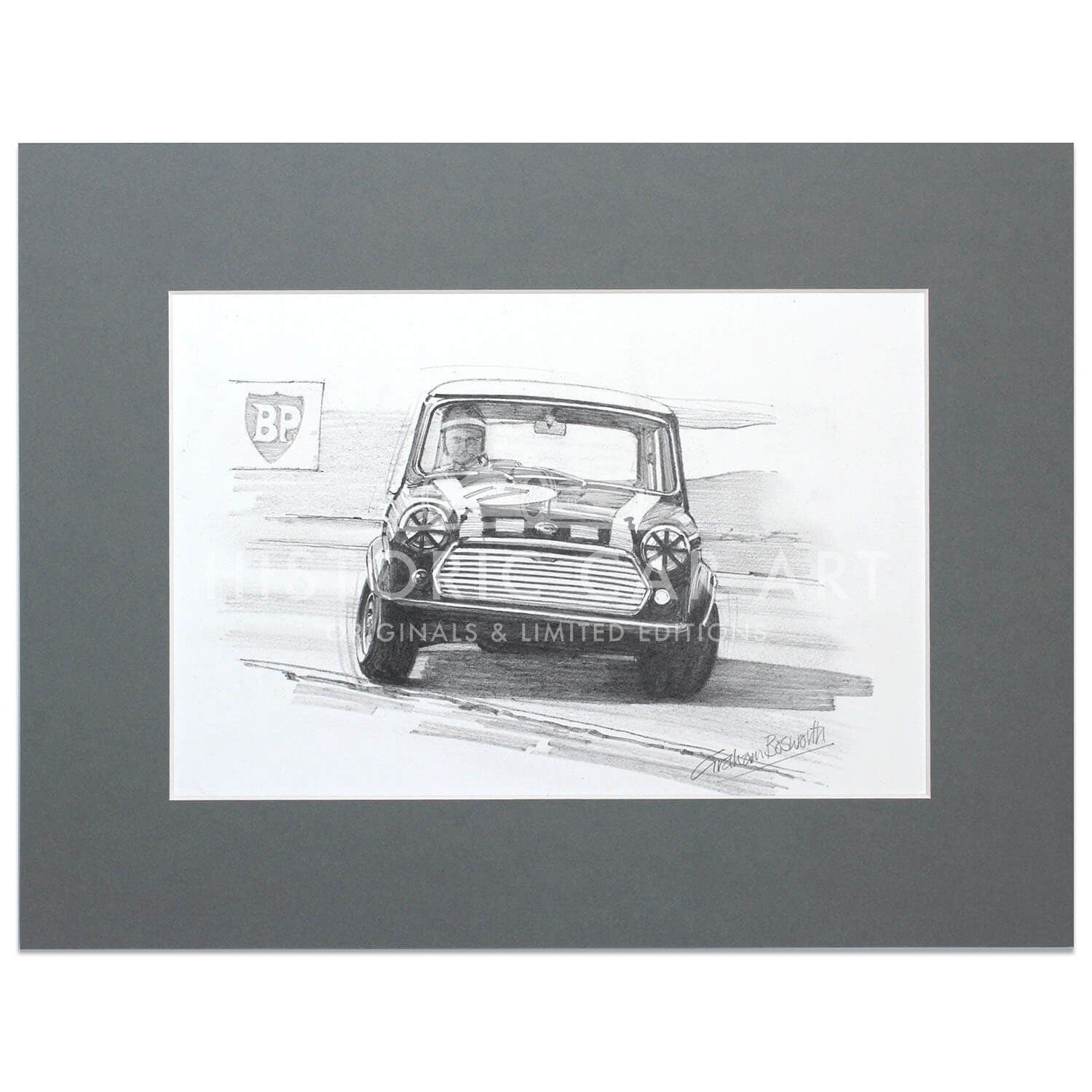 Mini Cooper S | John Rhodes | Silverstone 1968 | Pencil Drawing