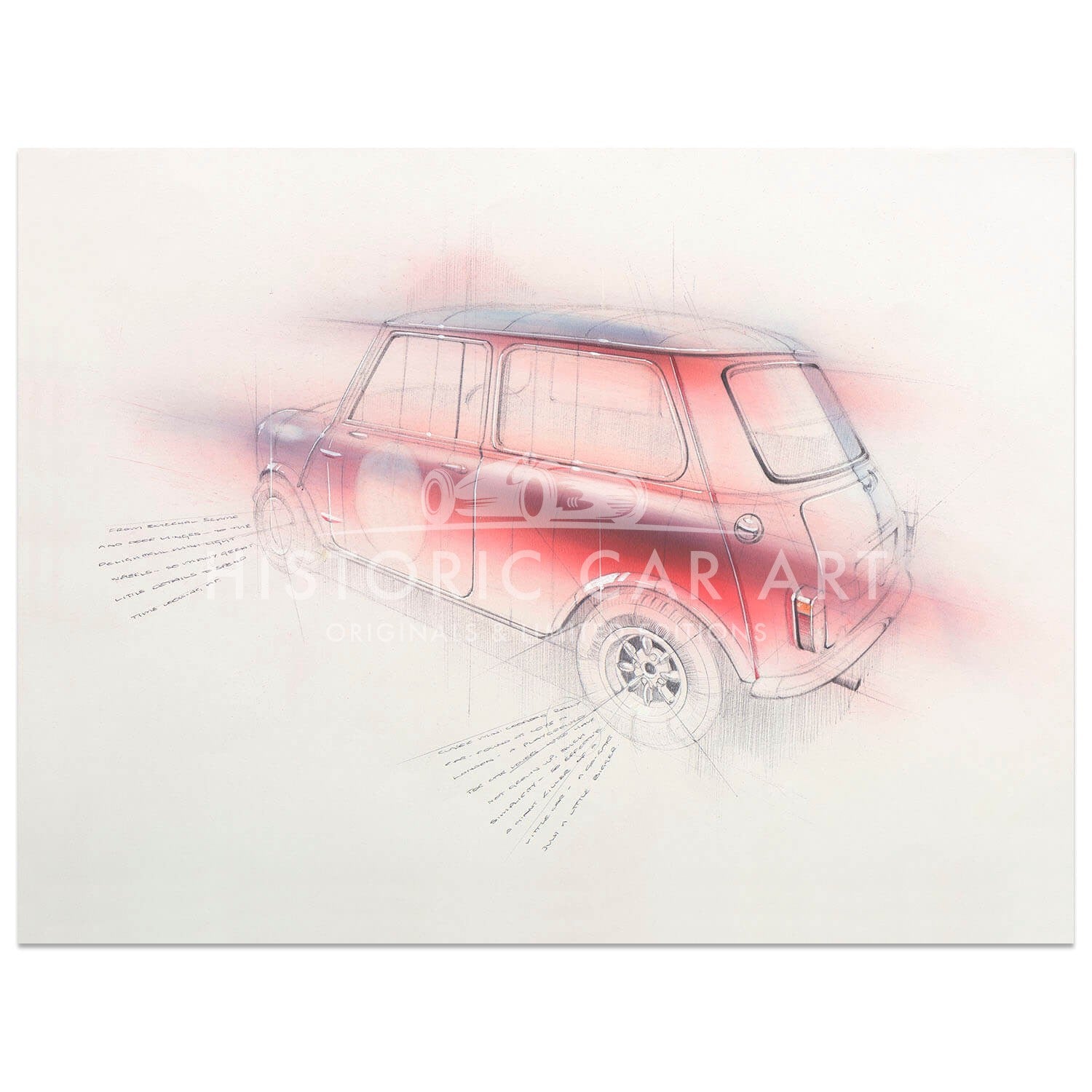 Mini Original Drawing Mini | Prints Posters and Paintings | Historic Car Art