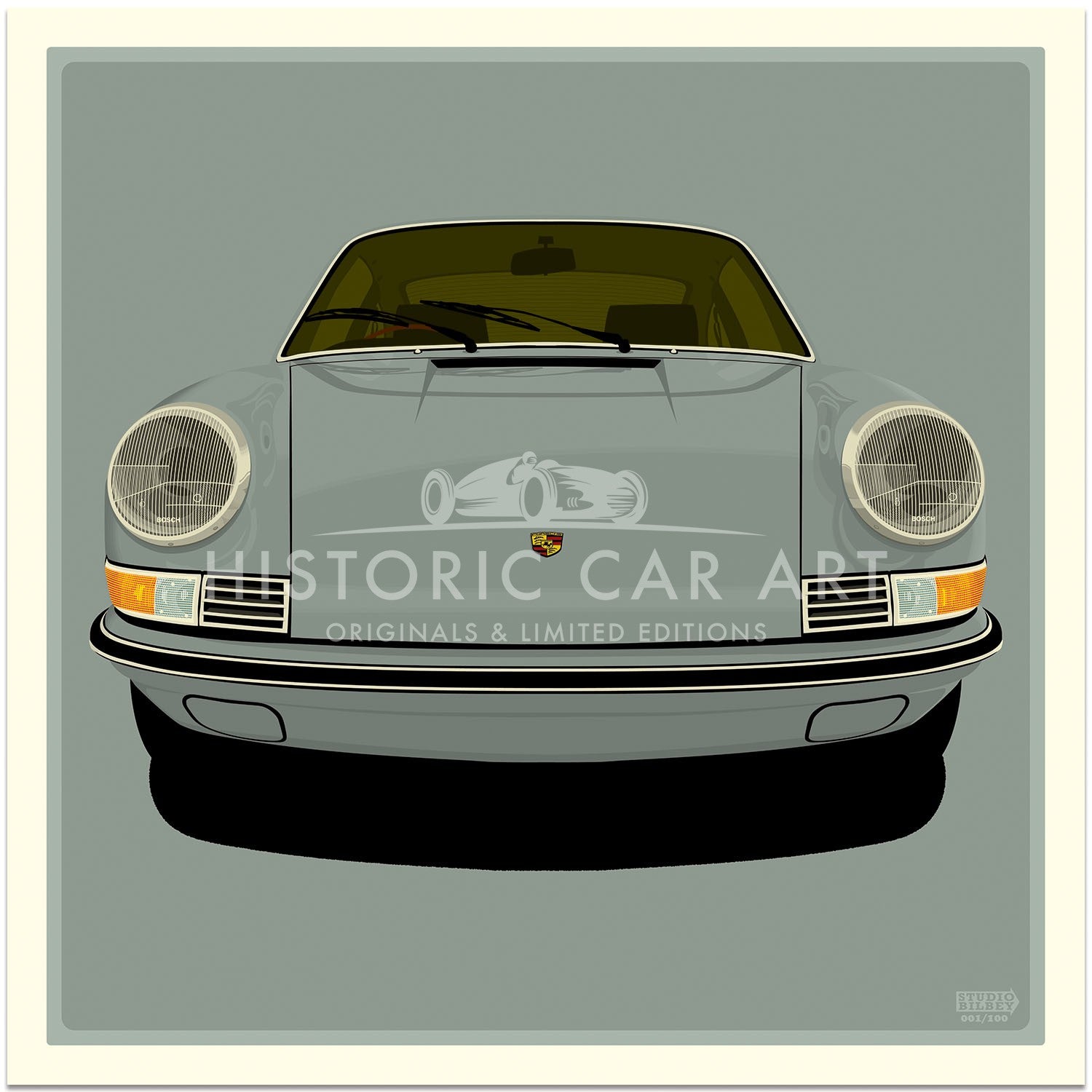 Bilbey Studio BILBEY -Porsche 911 Front | Silver | Art Print – Historic Car Art