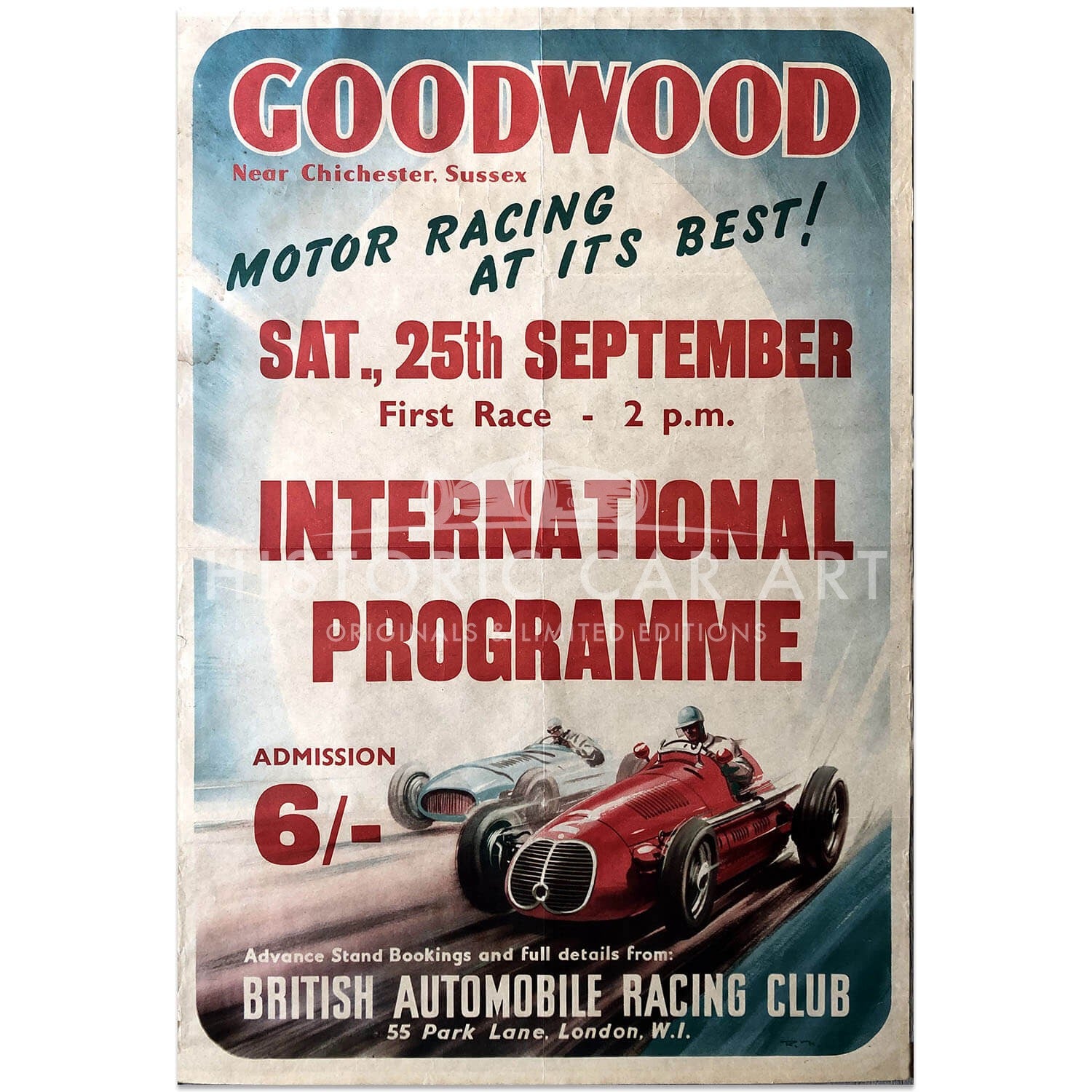 British | Goodwood International Meeting Race 1954 Original Poster