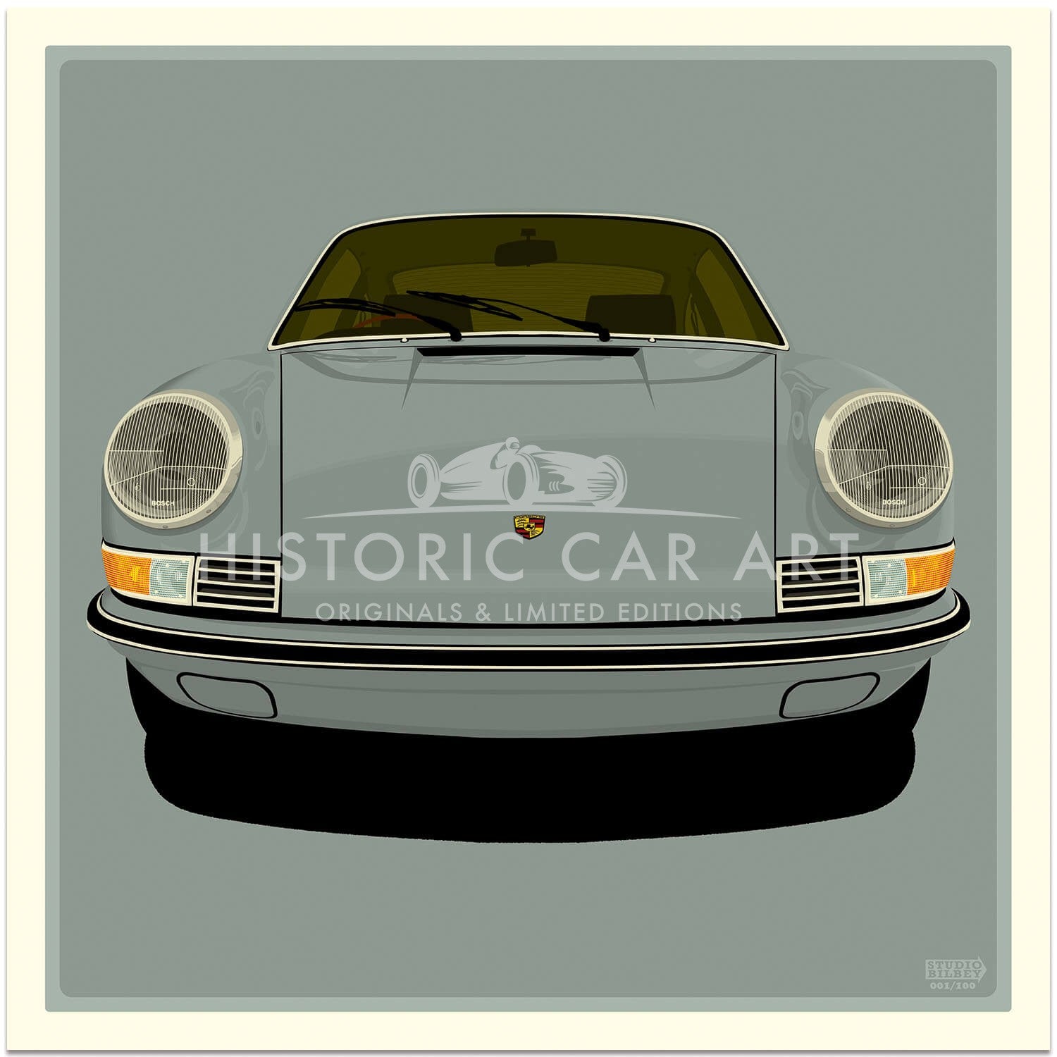Porsche 911 Front | Silver | Art Print