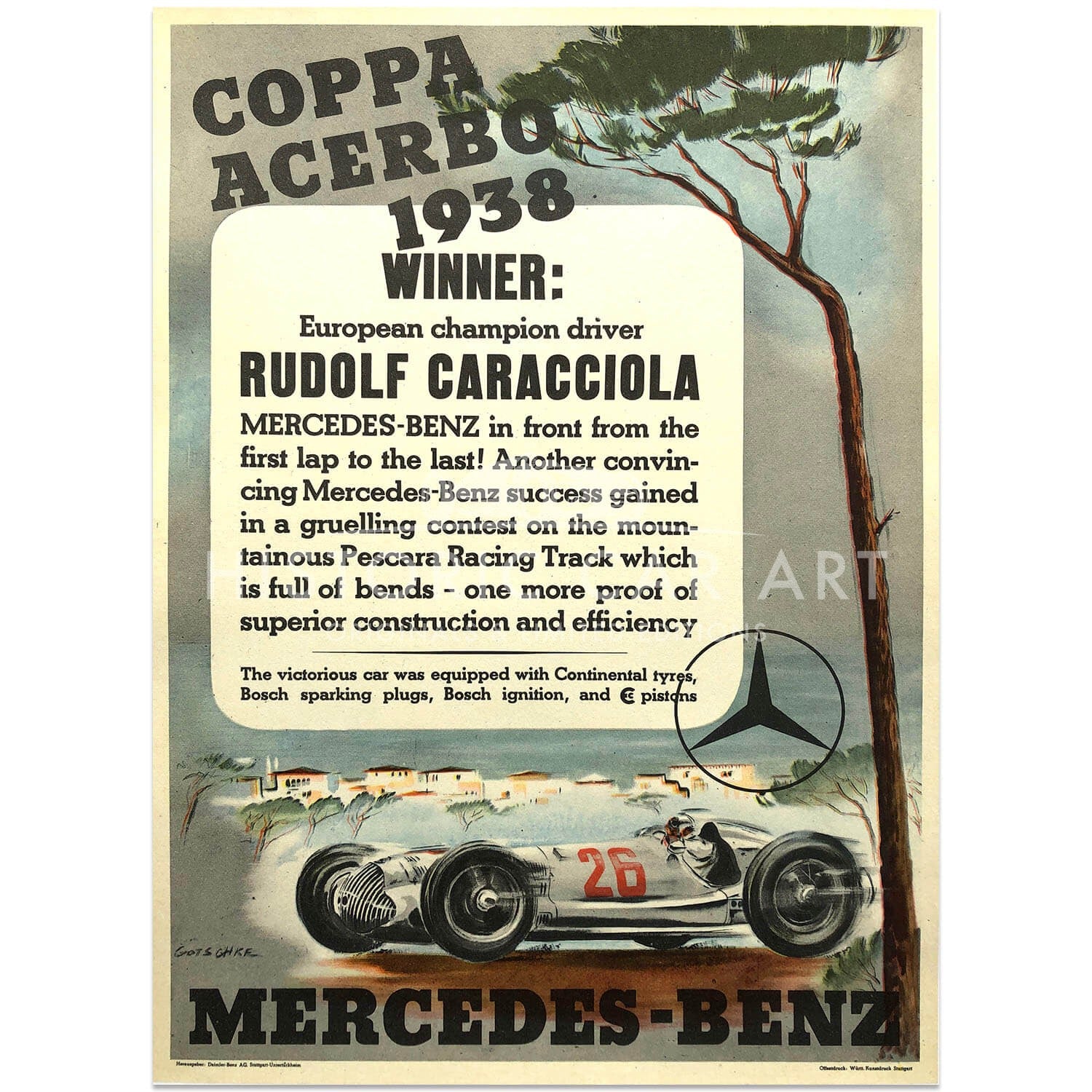 Coppa Acerbo 1938 | Mercedes Benz | Rudolf Caracciola | Original Poster