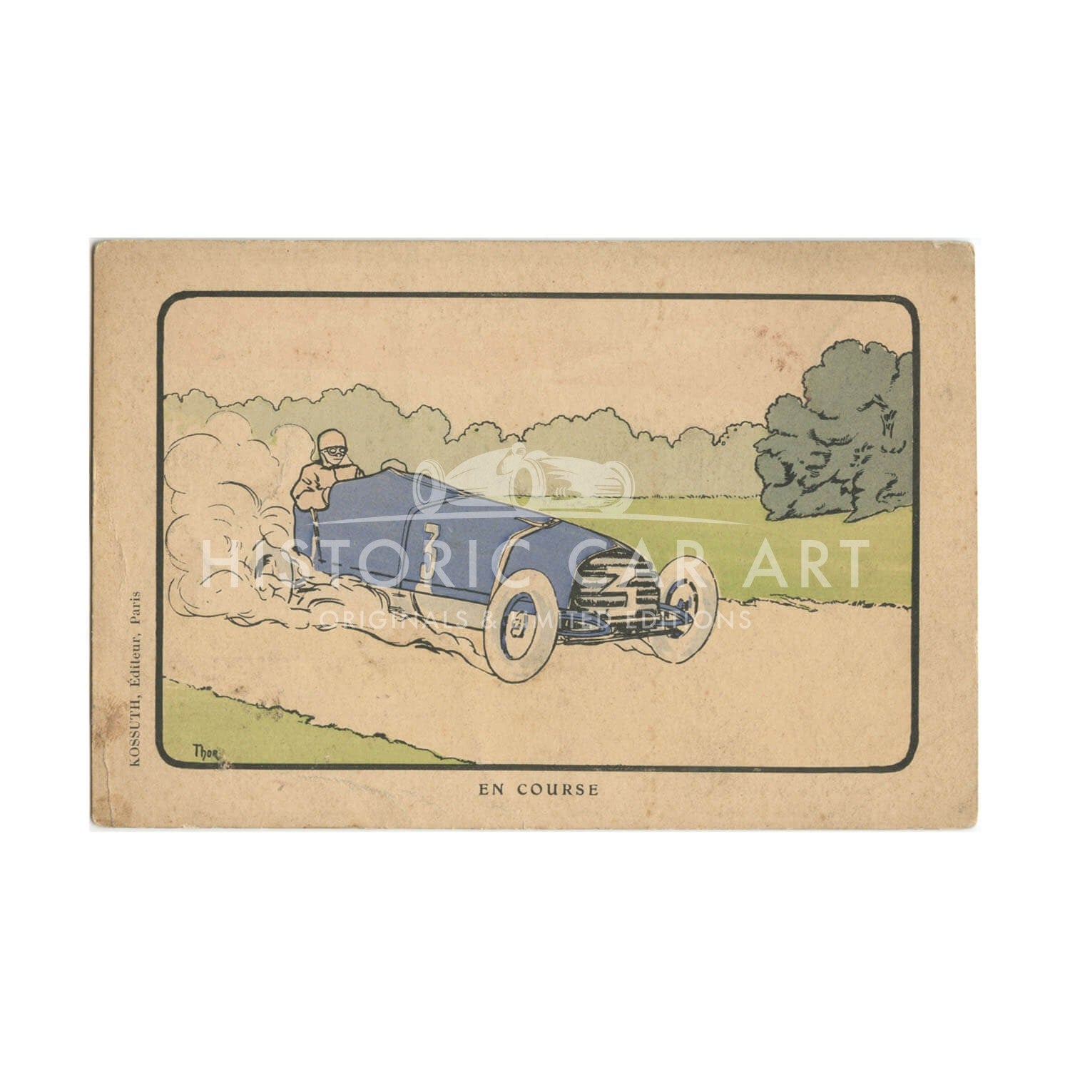 French | Speeding Car | Vintage Postcard