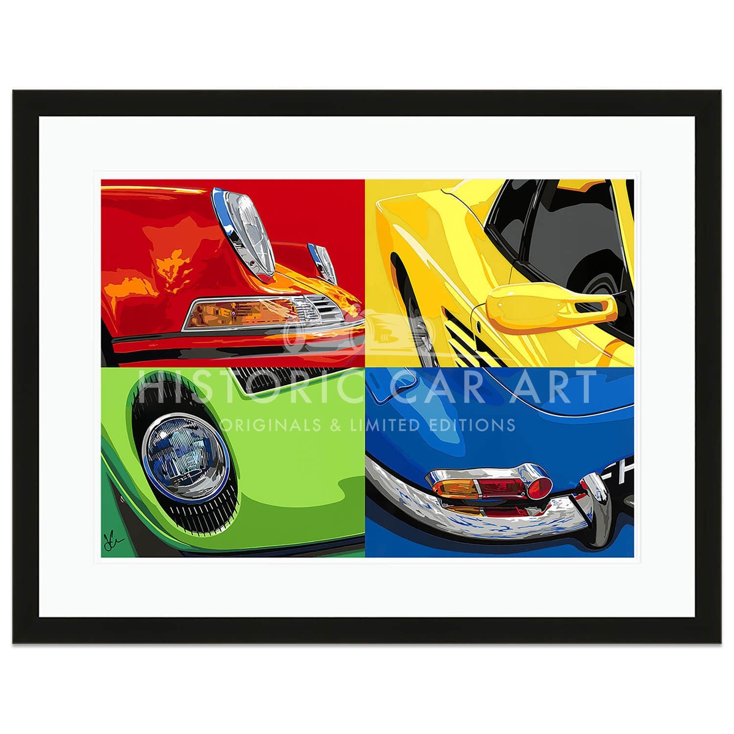 SPEED ICONS: Primary Colours 4-up | Porsche Ferrari Lamborghini Jaguar | Art Print