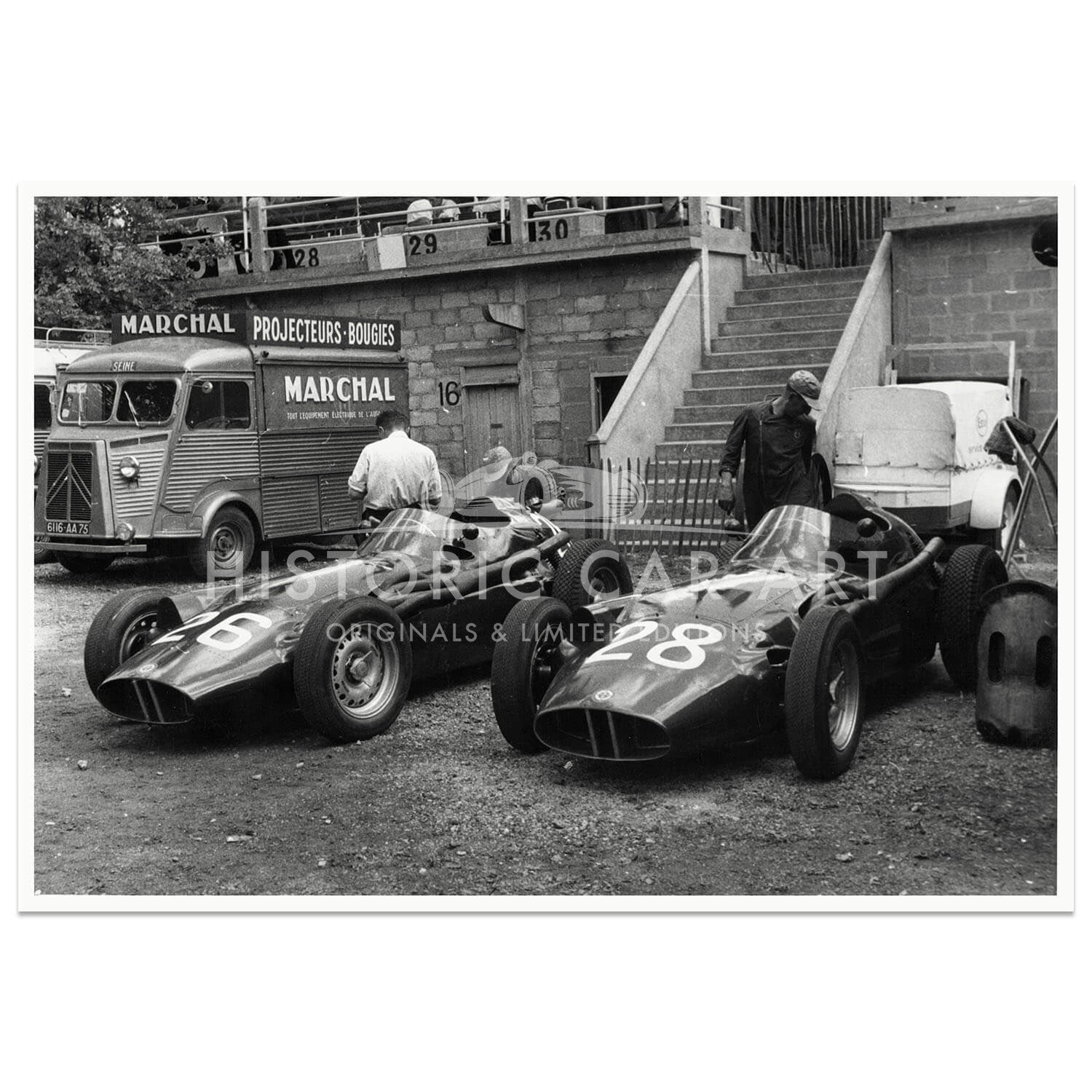 1957 French Grand Prix | BRM Pit | Flockhart & MacKay-Fraser | Photograph