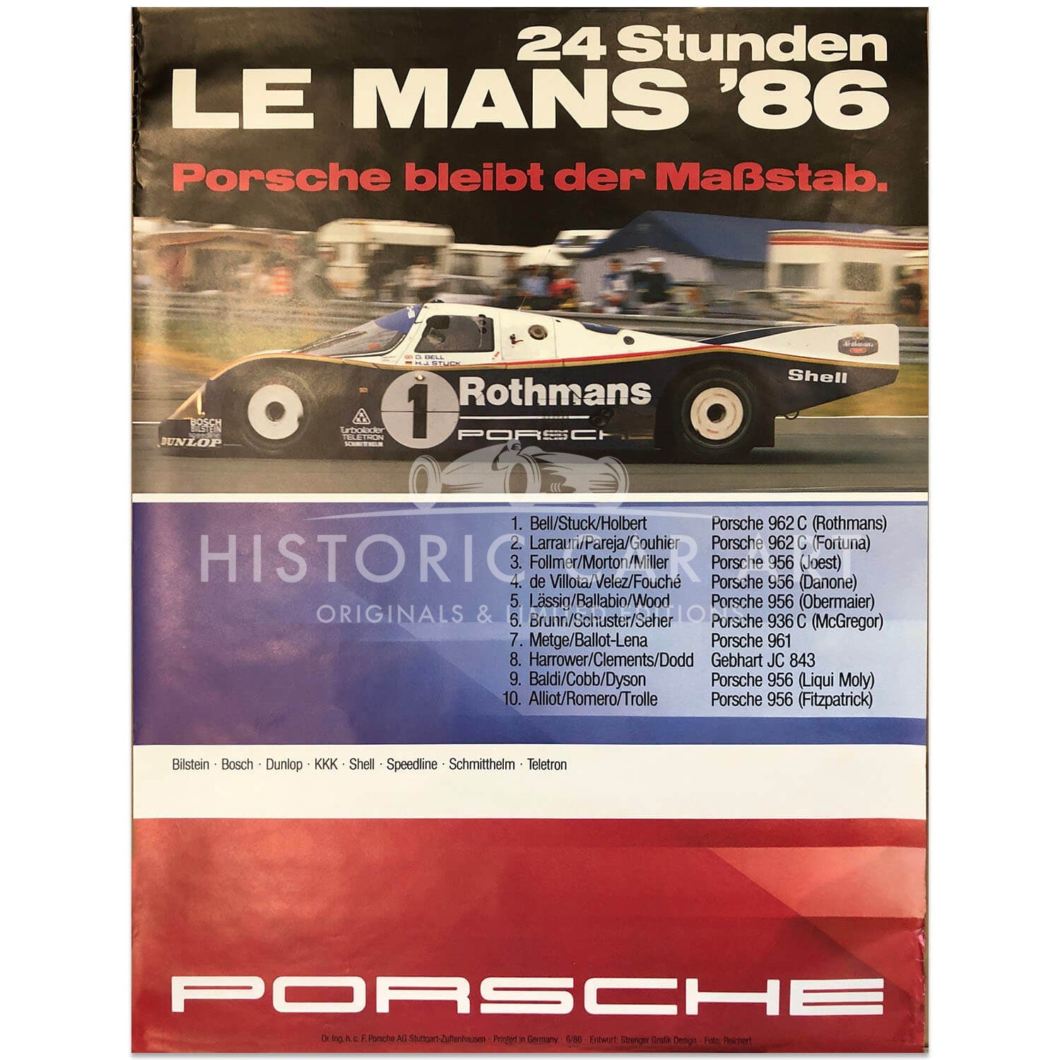 German | Porsche Factory Original Poster Victory Le Mans 1986