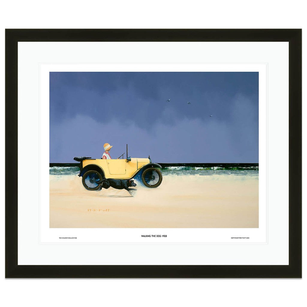 Walking the Dog - Austin 7 Chummy | Beach scene| Labrador | 1920s | Art Print