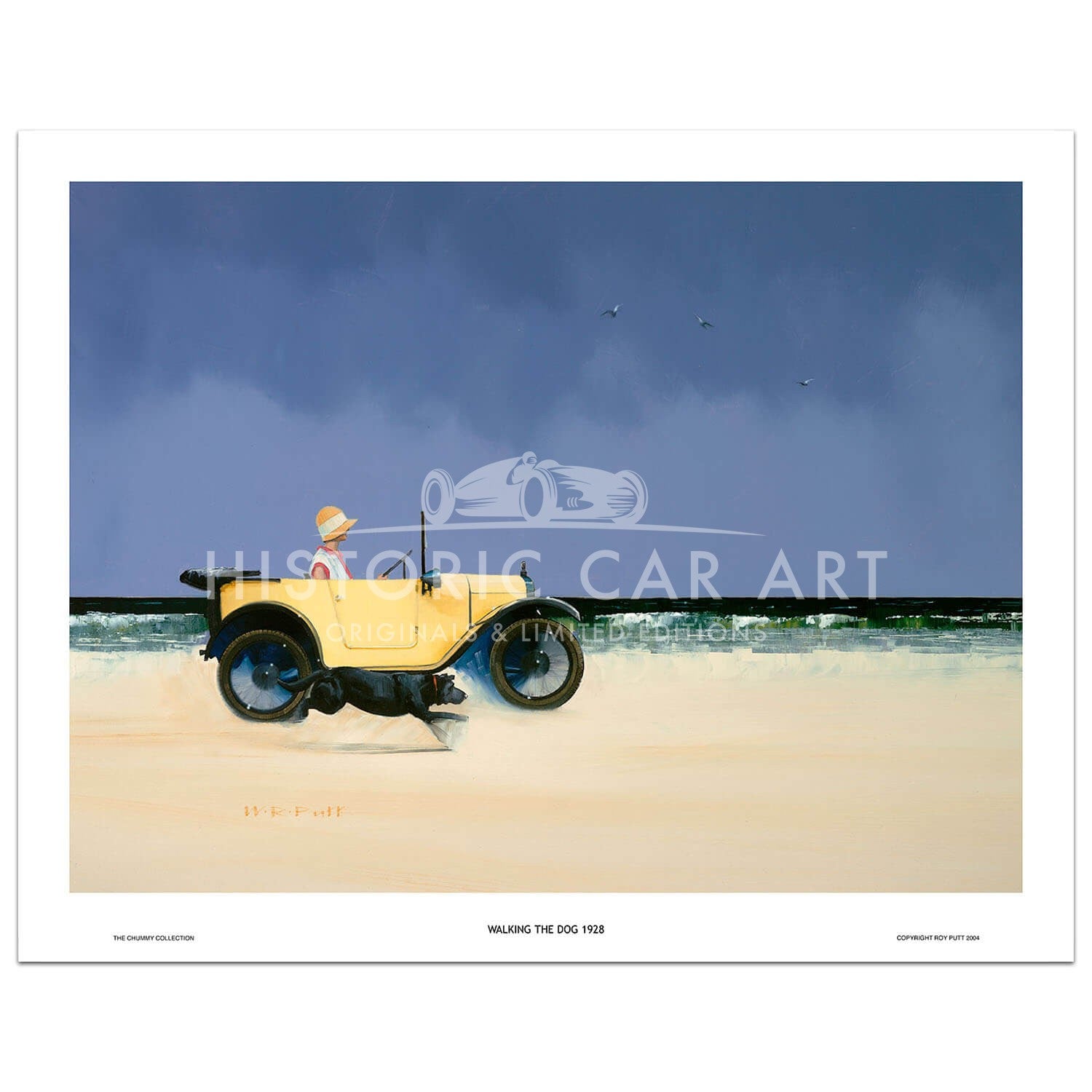 Walking the Dog - Austin 7 Chummy | Beach scene| Labrador | 1920s | Art Print
