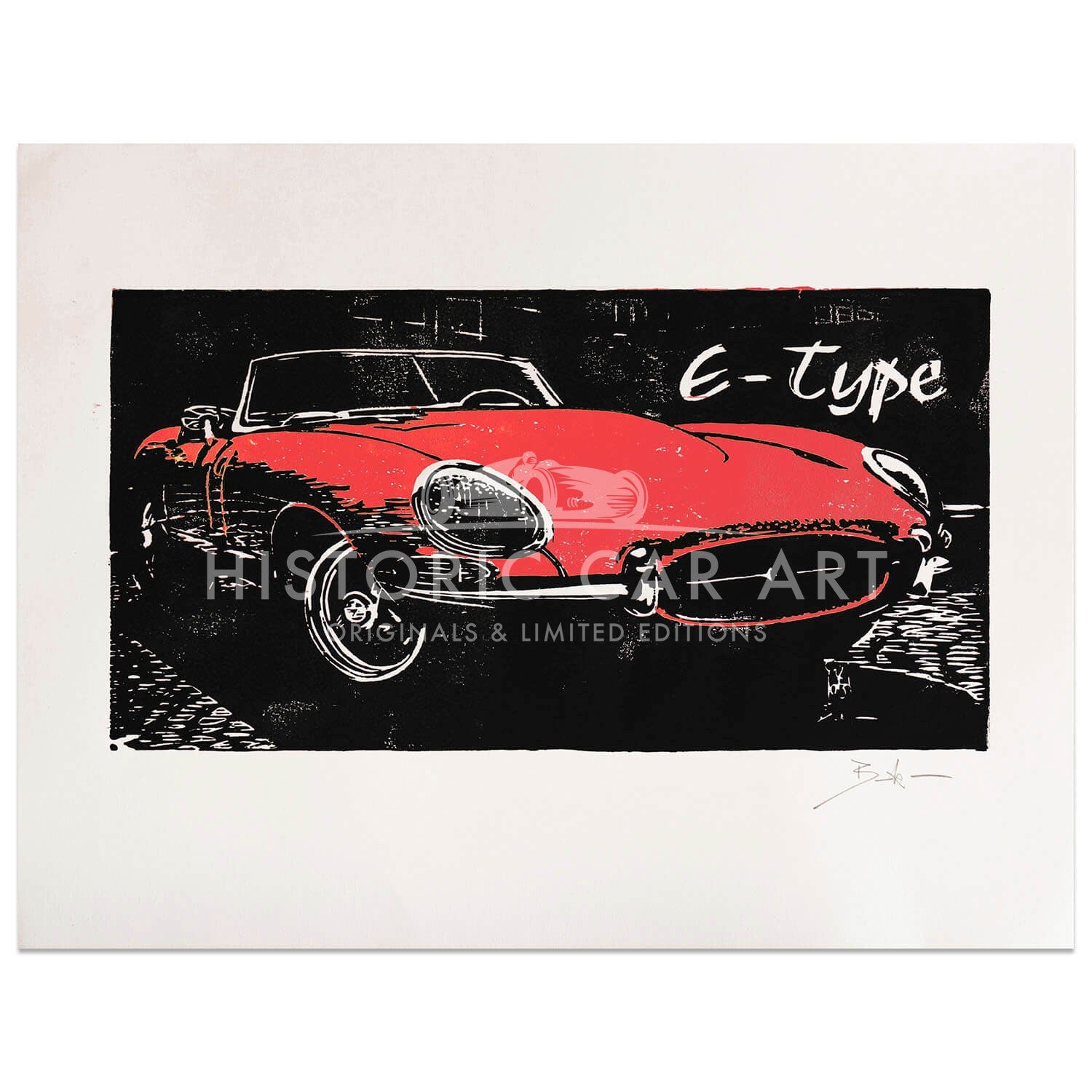 E-Type Jaguar | Red | Woodcut