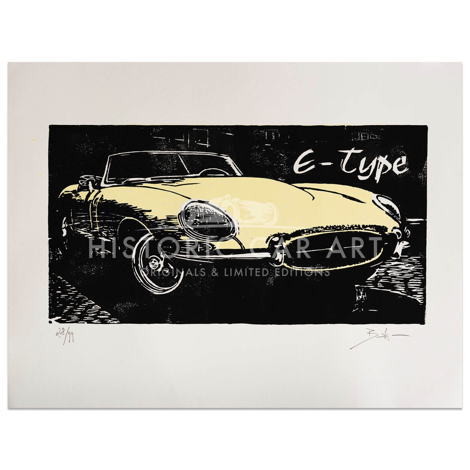 E-Type Jaguar | Yellow | Woodcut