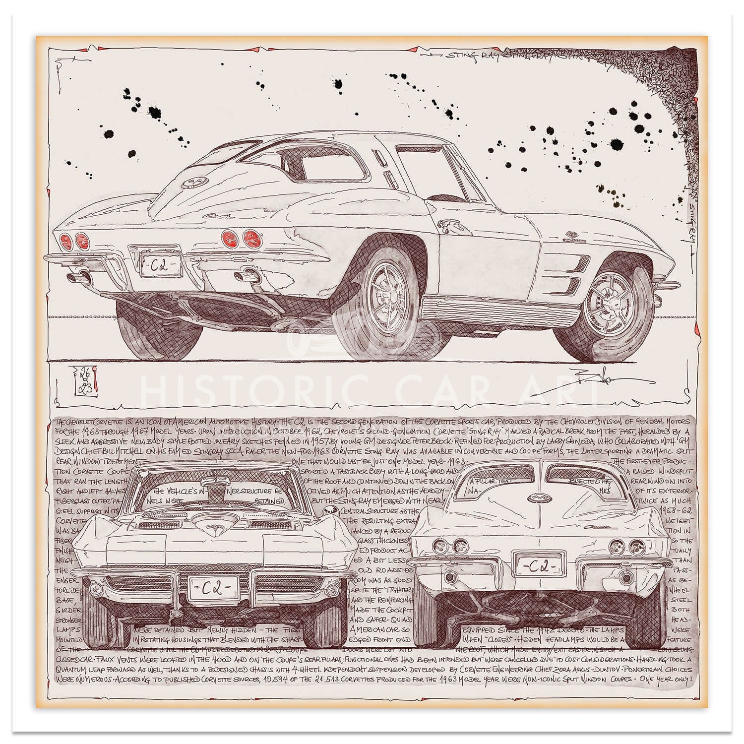 Corvette C2 Coupe | 1963 | Triple View | Art Print