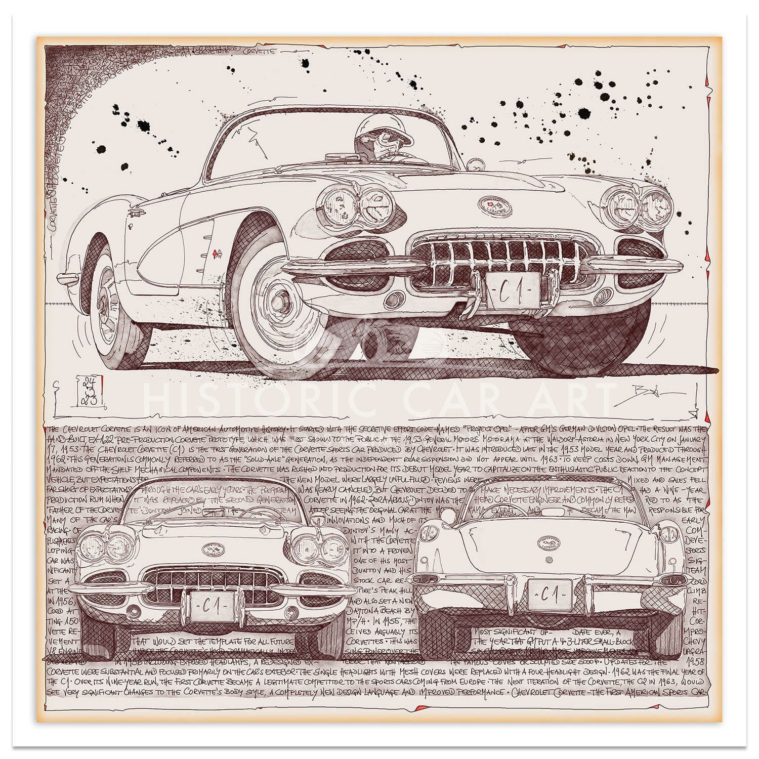 Corvette C1 | 1953 | Triple View | Art Print