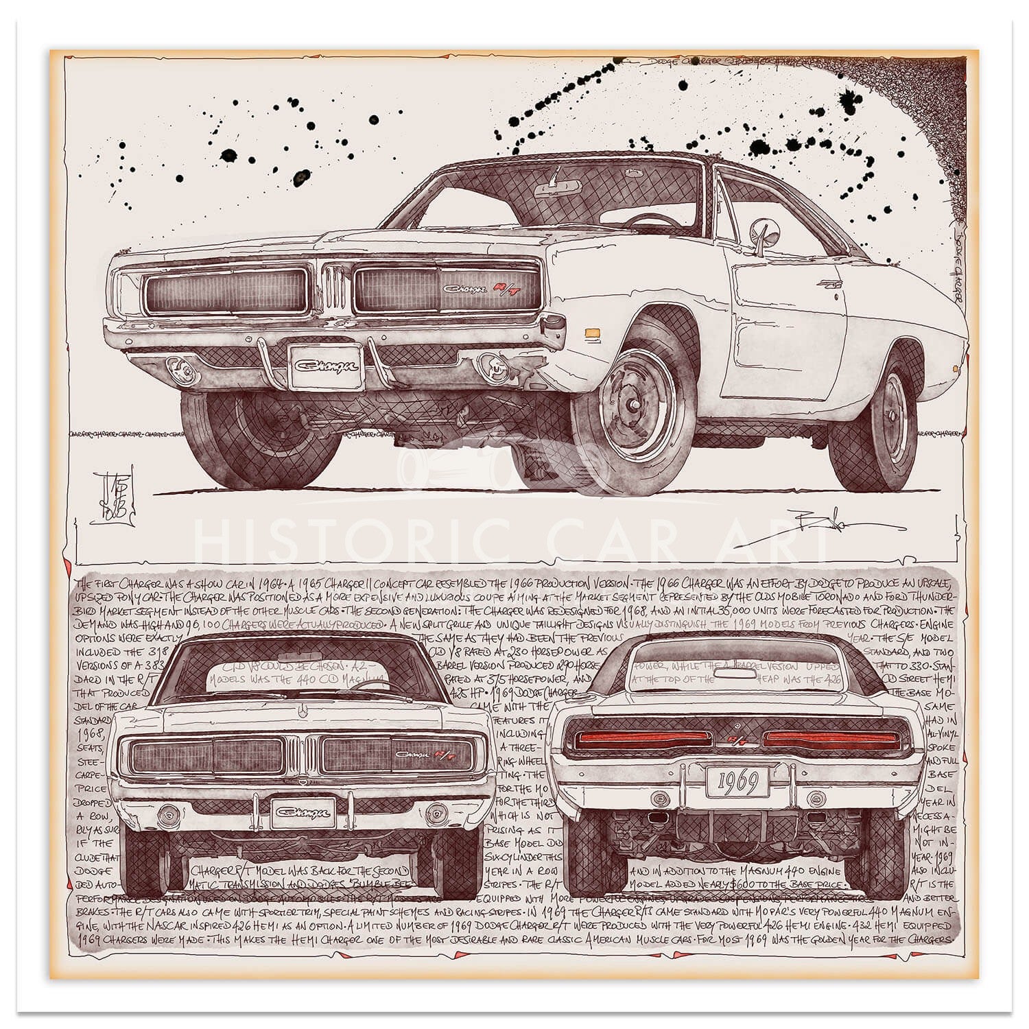 Dodge Charger | 1969 | Triple View | Art Print