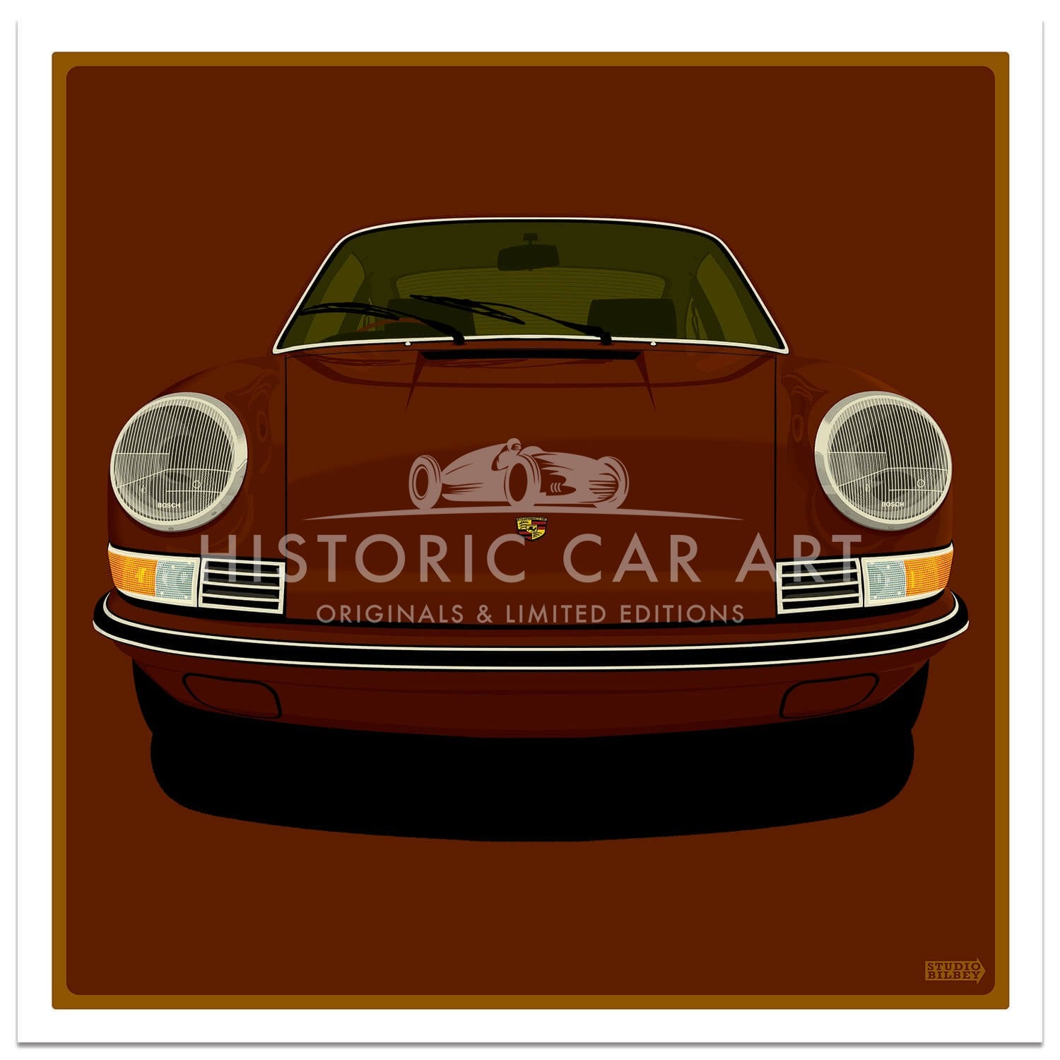 Bilbey Studio BILBEY -Porsche 911 Front | Bitter Chocolate | Art Print ...
